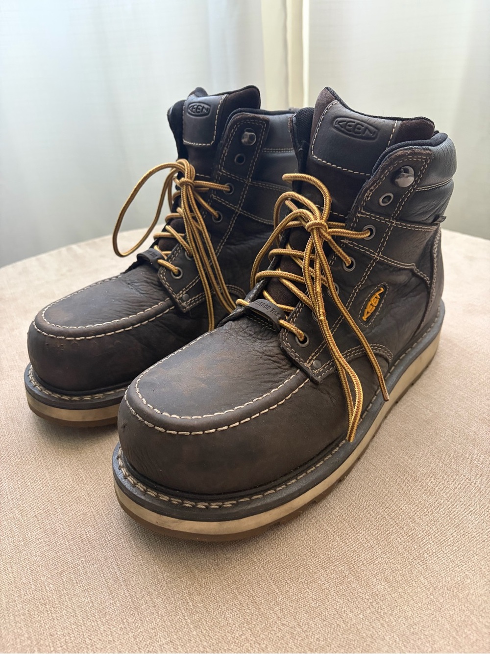 KEEN Utility Mens 9.5D Brown Leather Steel Toe Moc Toe Work Boots Waterproof